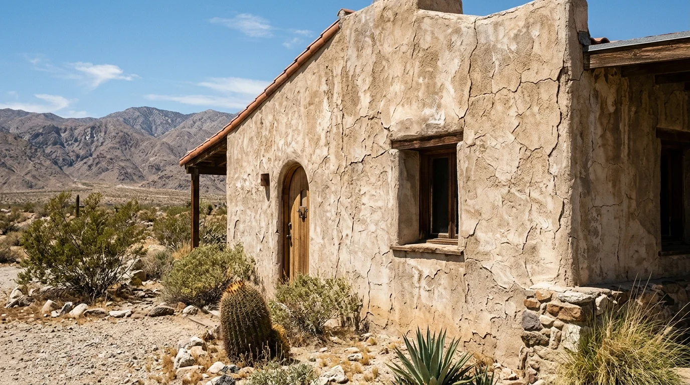 Sun-faded cracked stucco on a Borrego Springs desert home